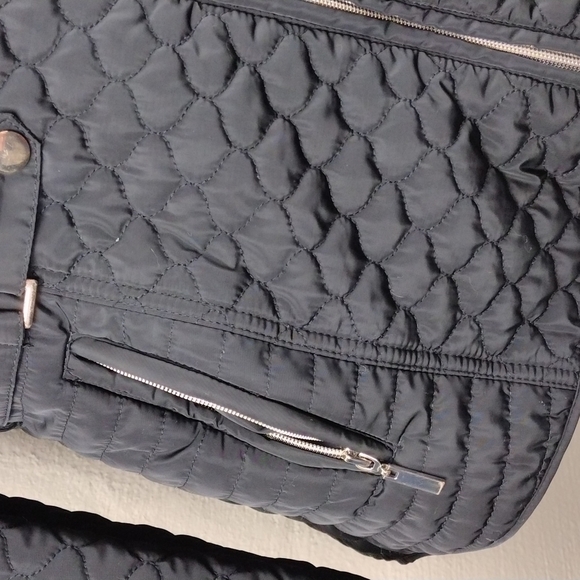 Giacca Black Quilted Long Sleeve Mid Length Zipper Front Medium Weight Jacket - Picture 9 of 16